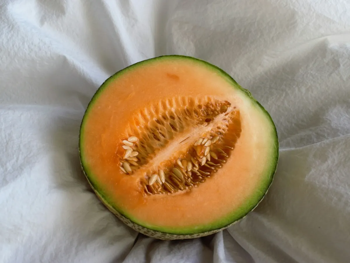 Melon à chair orange coupé en deux